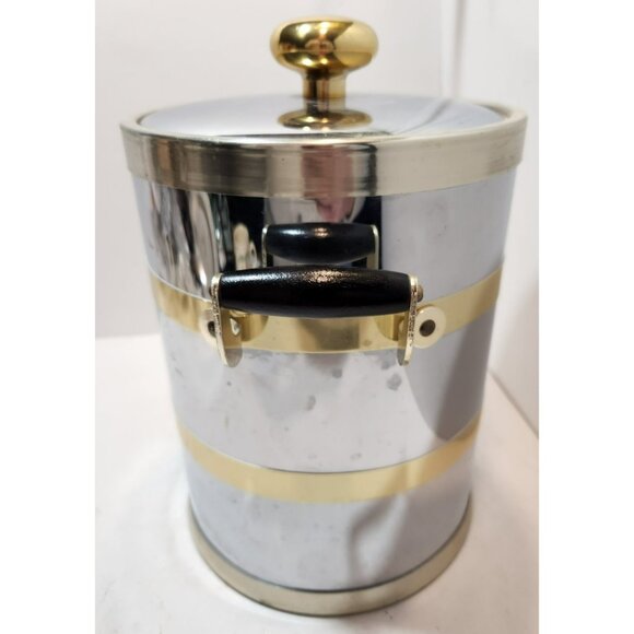 Vintage Kraftware Two-Toned Chrome & Brass Ice Bucket w/Insulated Plastic Lining - Picture 8 of 14